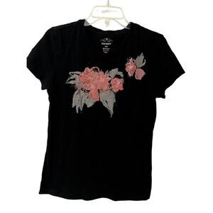 Old Navy Black Cotton Short sleeve T-shirt Top in Medium w/ Floral bead design
